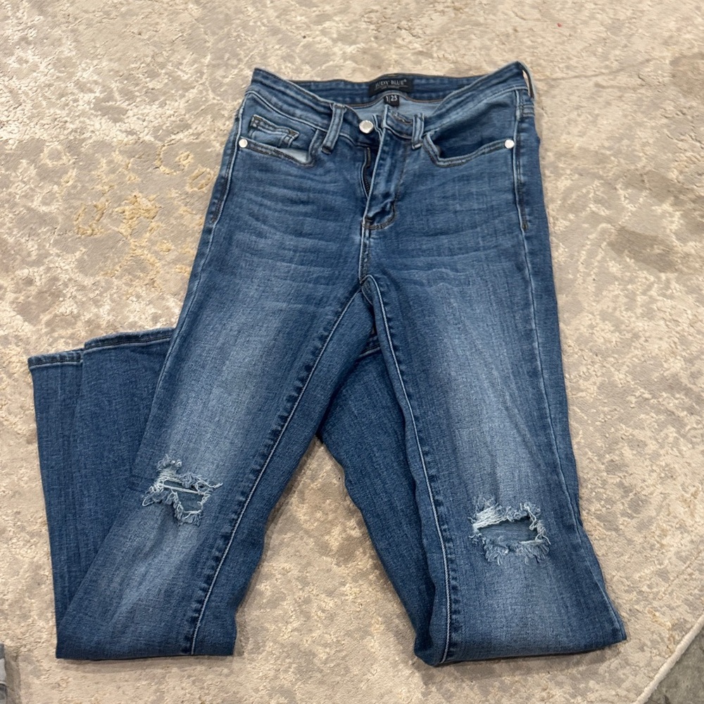Judy Blue Dark Blue Distressed Boot Cut Jeans